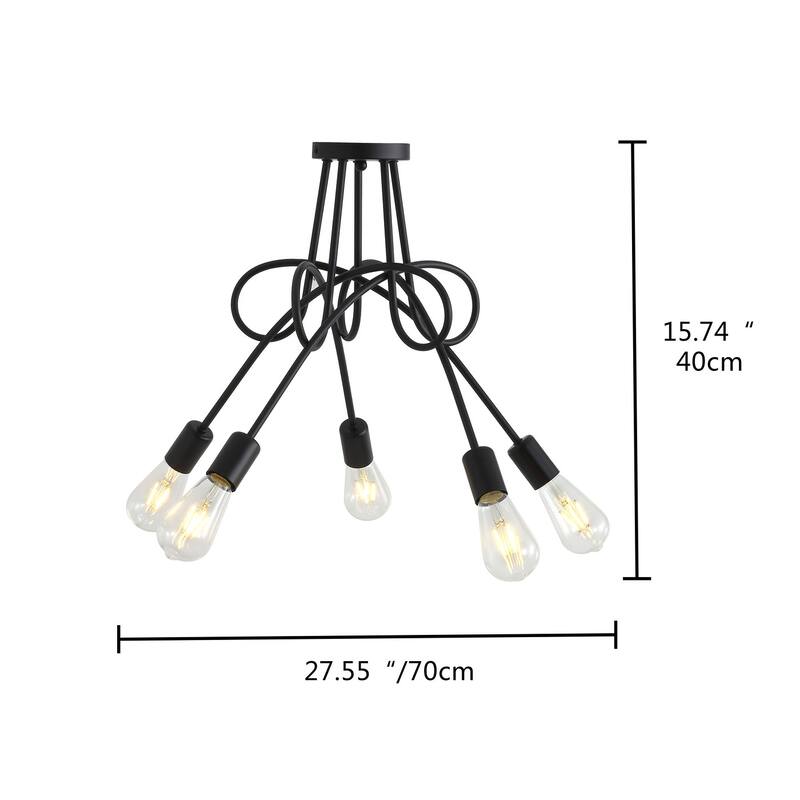 Modern Black 5-Light Curved Line Sputnik Design Ceiling Lamp