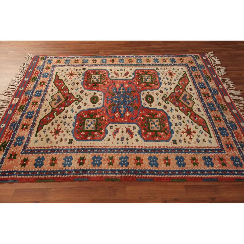 Geometric Anatolian Turkish Rug Handmade Wool Carpet - 5'4" x 6'2"