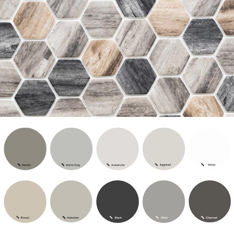 Recycled 1.88x1.88 Greige Wood Look Glass Hexagon Mosaic Tile - Wall & Backsplash