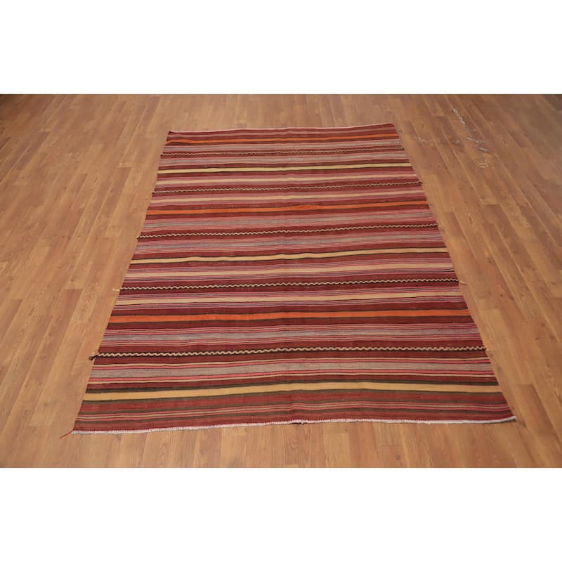 Hand Woven Oriental 100% Wool Carpet Southwestern Geometric Oranges & Rust Kilim Area Rug - 6' 8'' X 4' 9''