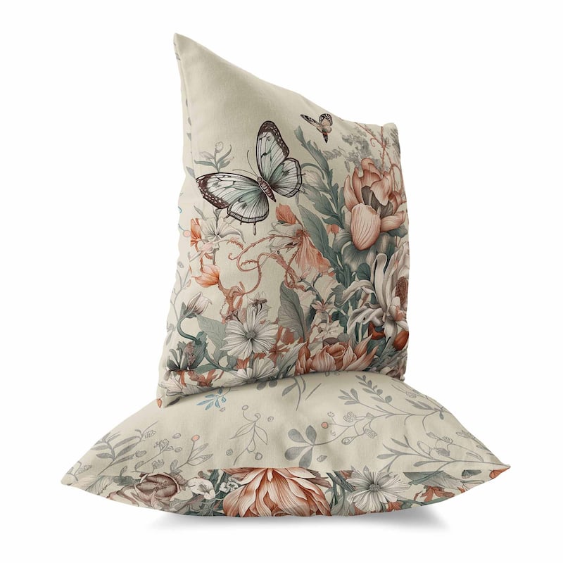 Brown And Oyester Garden Delights Indoor/Outdoor Throw Pillow Zipper