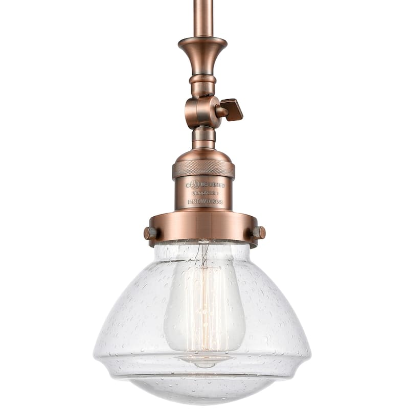 Innovations Lighting Olean 7" Wide Mini Rod Hung Adjustable Pendant - Antique Copper / Seedy