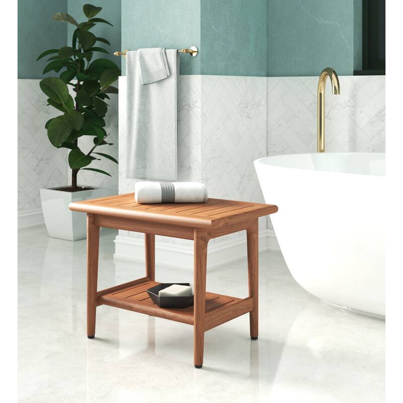 24" Maluku-Bjön Teak Shower Bench with Shelf
