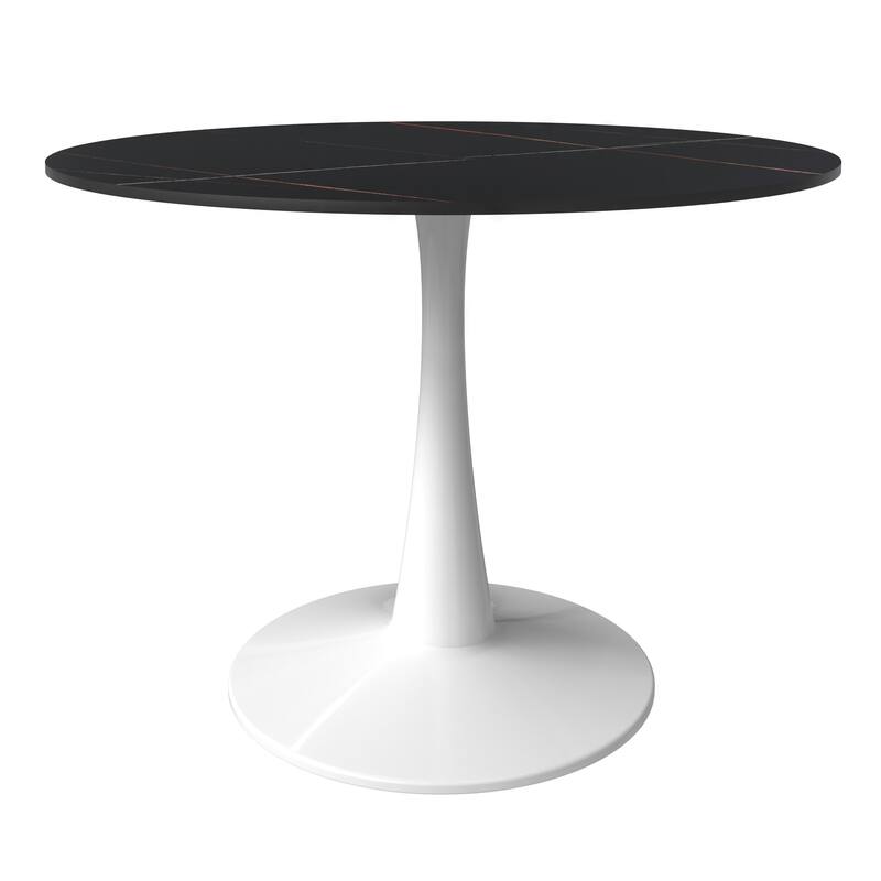 LeisureMod Bristol 40" Round Dining Table for 4 with Sintered Stone Tabletop in White Base for Kitchen & Dining Room