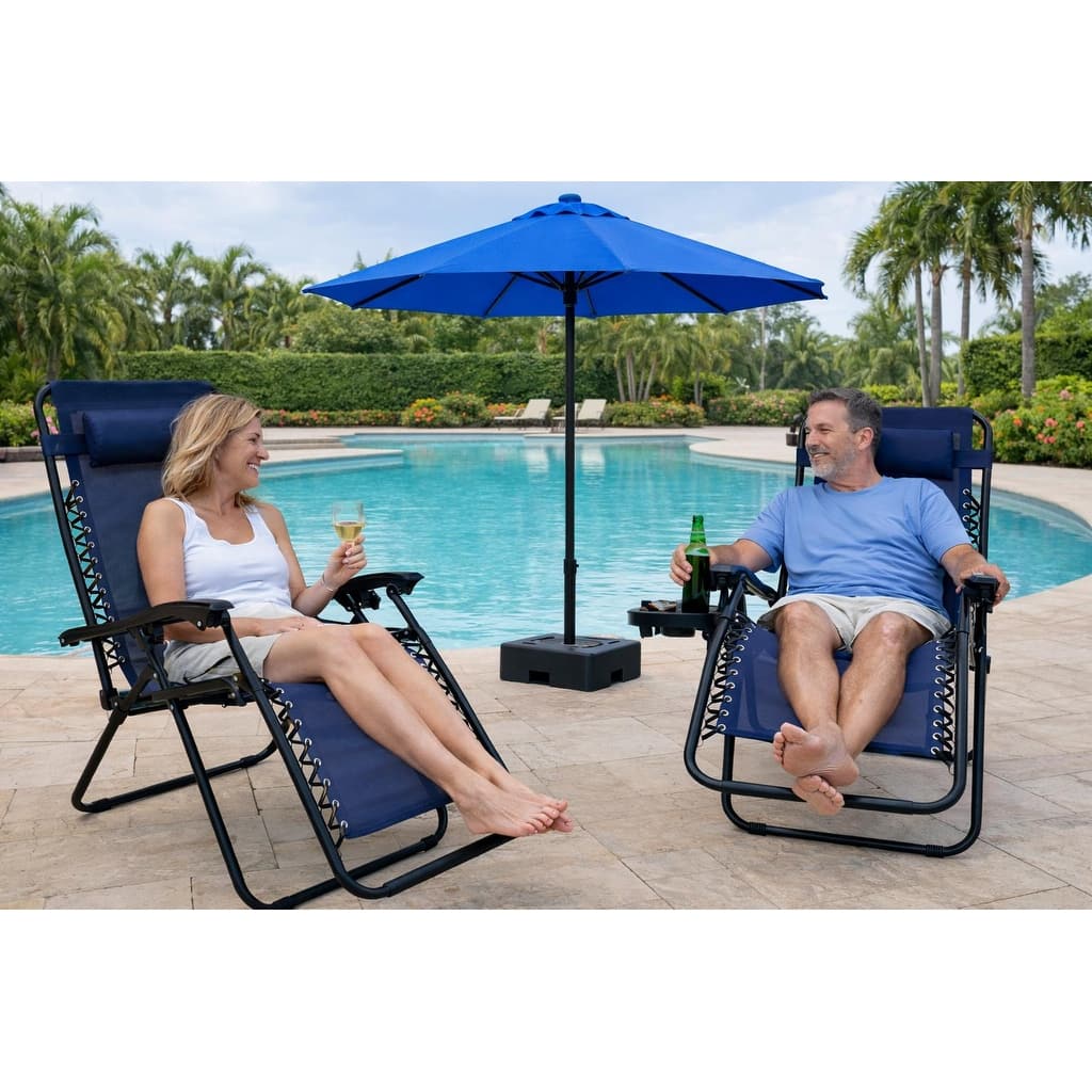 Barca Folding Zero Gravity Chairs Steel Sling Outdoor Lounge Chairs with Cup Holder with Set in Indigo Blue (2-Pack) - N/A