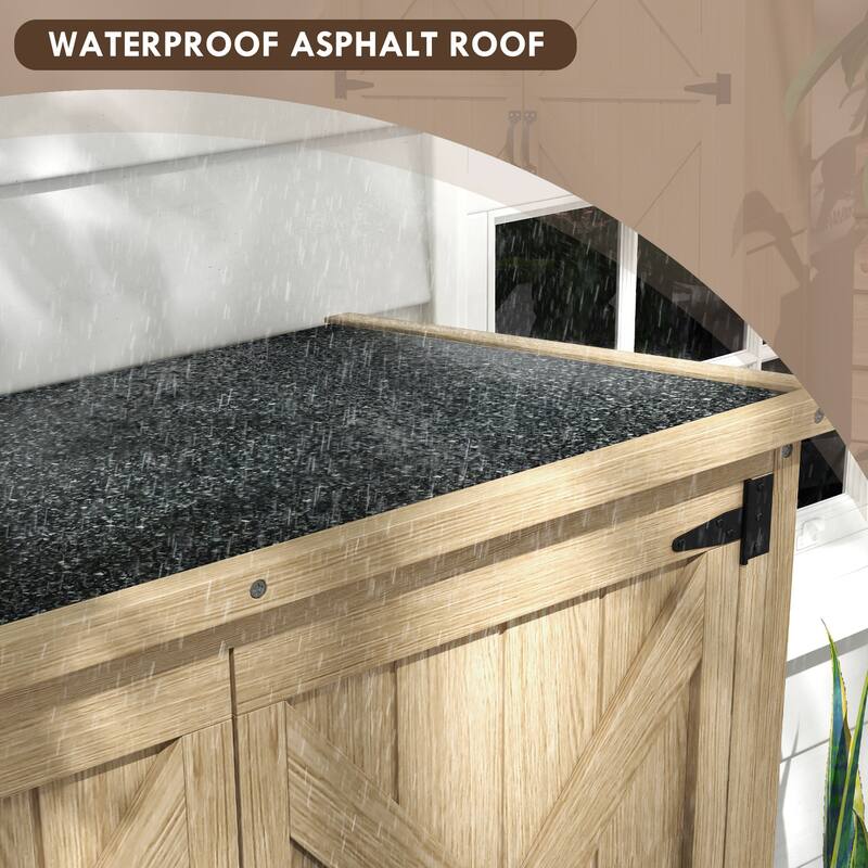 Outsunny Wooden Garden Shed, Outdoor Storage Cabinet with Waterproof Asphalt Roof, Narrow Tool Shed with Shelves