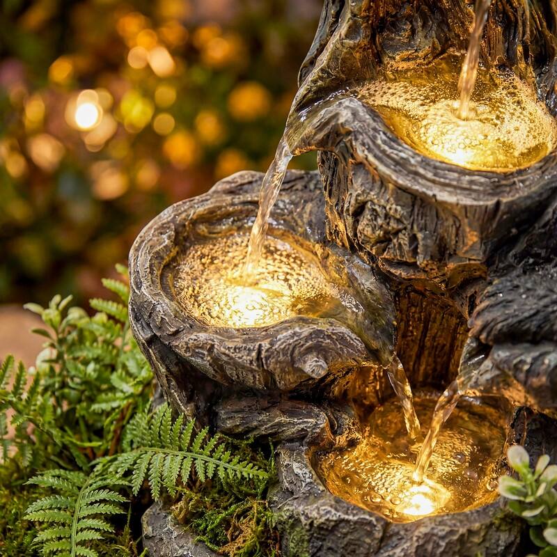 Vbal Resin Bears and Honeycomb 4-Tier water extraction Outdoor Fountain with LED Light