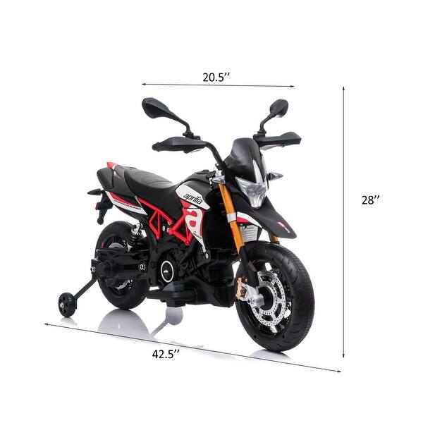 Licensed Aprilia 12V Electric Motorcycle for Kids with Training Wheels, Music, and LED Lights - Safe Ride-On Toy