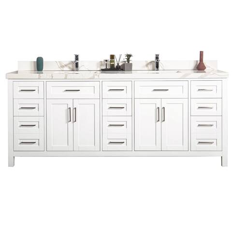Willow Collection 72 in W x 22 in D x 36 in H Boston Double Bowl Sink Bathroom Vanity with Countertop