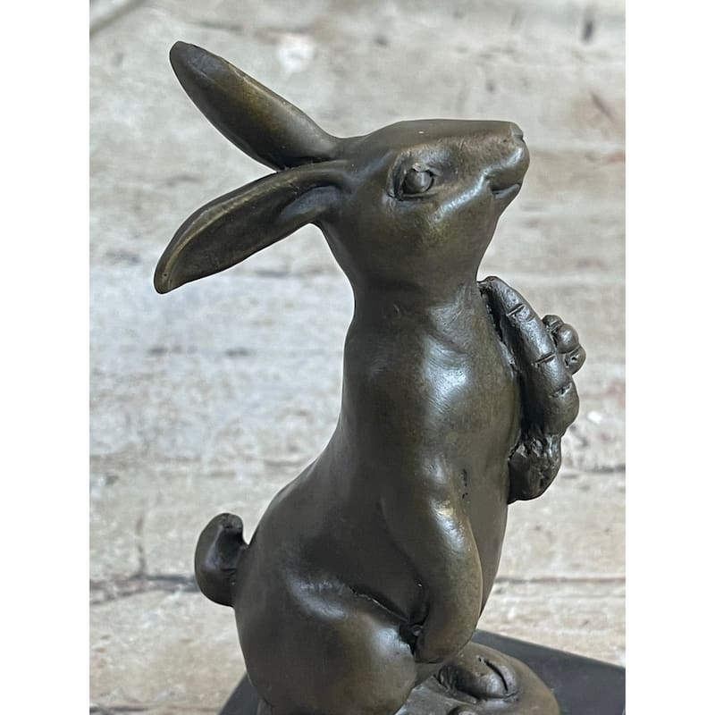 Signed Original Milo European Bronze Bunny W/ Carrot Sculpture Statue Figure Art