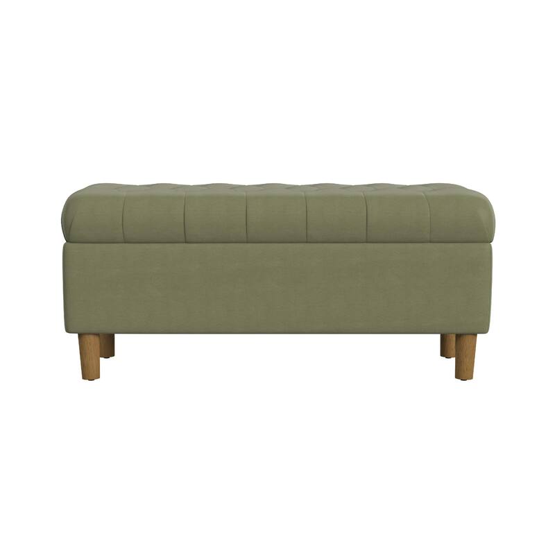 Sol Storage Bench Ottoman, Light Sage Green Velvet, Brown, 40 Inch
