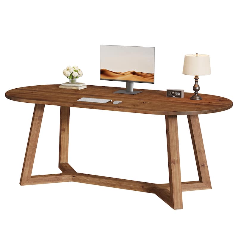Solid Wood Home Office Desk, Executive Computer Writing Table, Study Room Workstation Accent Desk