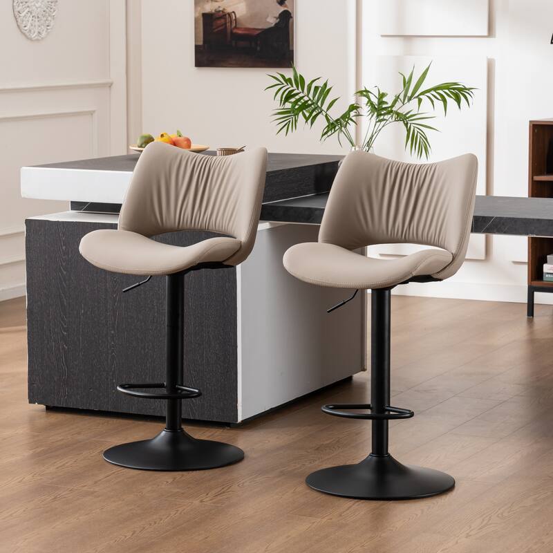 Faux Leather Upholstered Bar stools Set of 2 with Metal Footrest