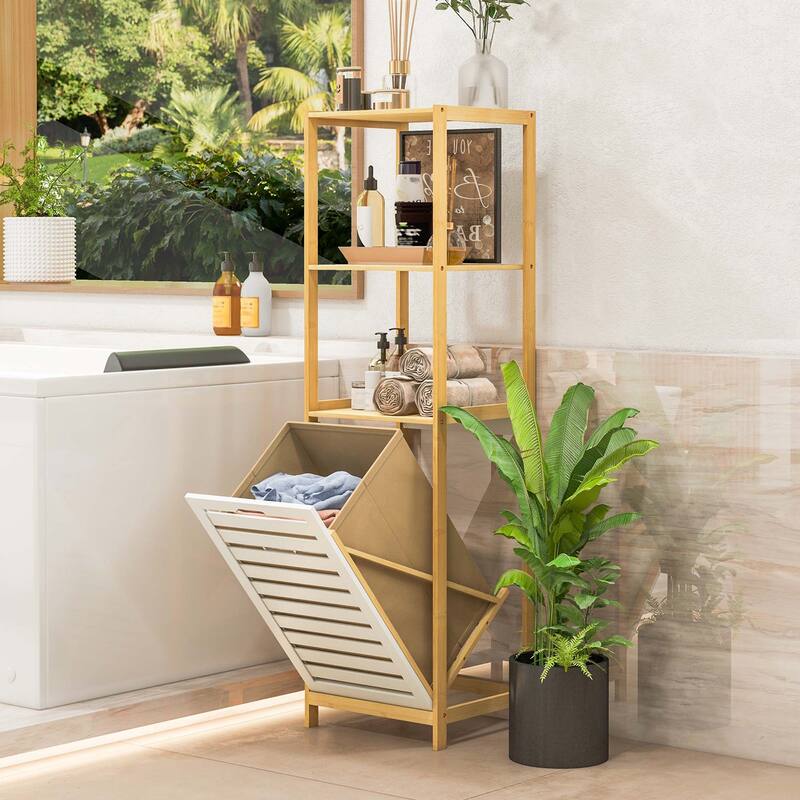 Costway Tilt-Out Laundry Hamper with 3-Tier Shelf Removable Liner - See Details