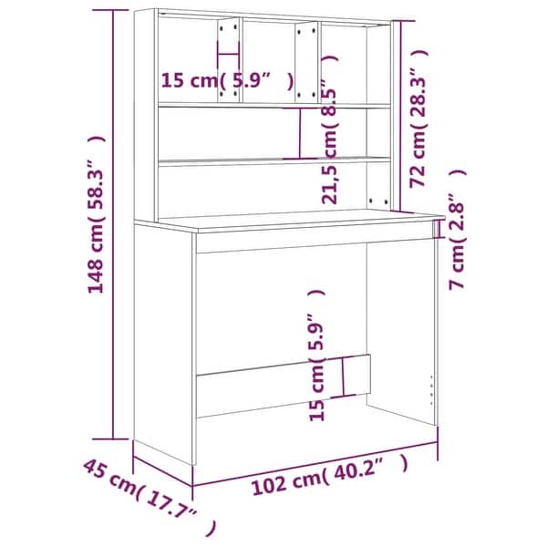 dimension image slide 1 of 3, vidaXL Desk Engineered wood 40.2 x 17.7 x 58.3 in Desk