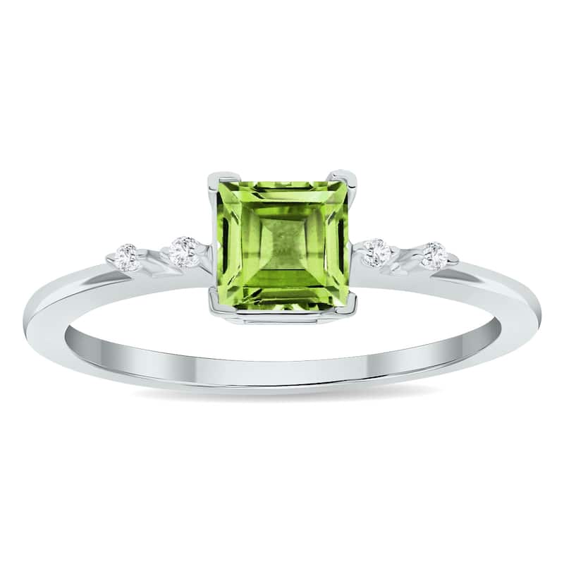 Women's Peridot and Diamond Sparkle Ring in 10K White Gold