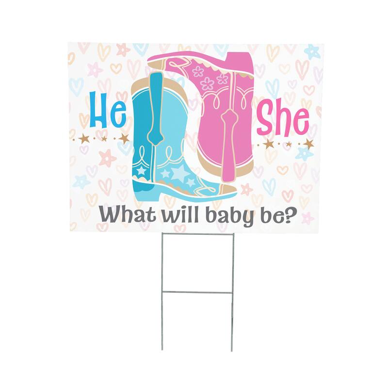 24" x 18" Yard Sign with H-Stake, Pink Blue Boots Gender Reveal