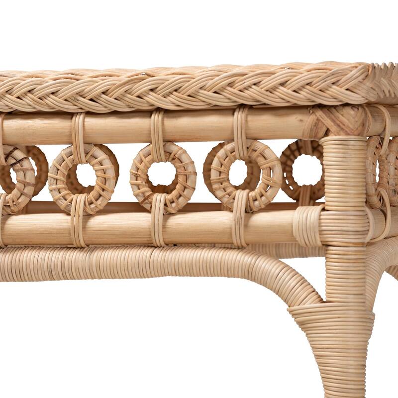 Oxford Braided Natural Rattan Console Table with Shelf - Coastal Boho Entryway or Hallway Table with Decorative Loop Detailing
