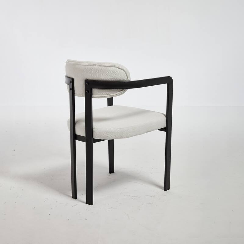 Modern Upholstered Dining Chairs Set of 2 with Black Metal Legs and Curved Backrest