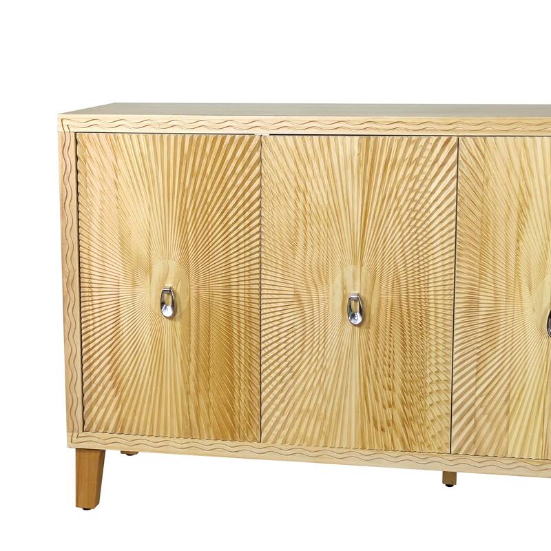 Wooden Storage Cabinet with 4 Doors, Carved Scatter Pattern Sideboard, Large Buffet Cabinet with Adjustable Shelves
