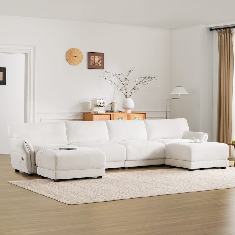 Modular Sectional Sofa U Shaped Couch w/ Type-C Charger & Ottomans