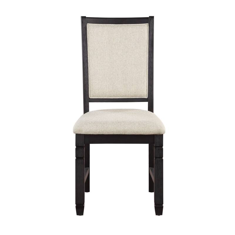 Black/Beige Fabric Upholstered Wood Frame Dining Chair, Set of 2, Sturdy Dining Chair for Dining Rooms - 17.5
