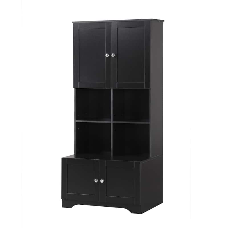 Large Bathroom Floor Standing Storage Cabinet with Open Level Shelves Bathroom Storage Units, 4 Doors Freestanding Cabinet