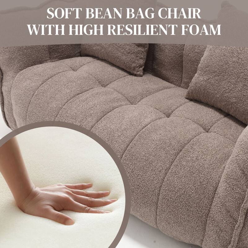 Ouyessir Upholstered Chenille Fabric Bean Bag Sofa Chair with 2 Pillows