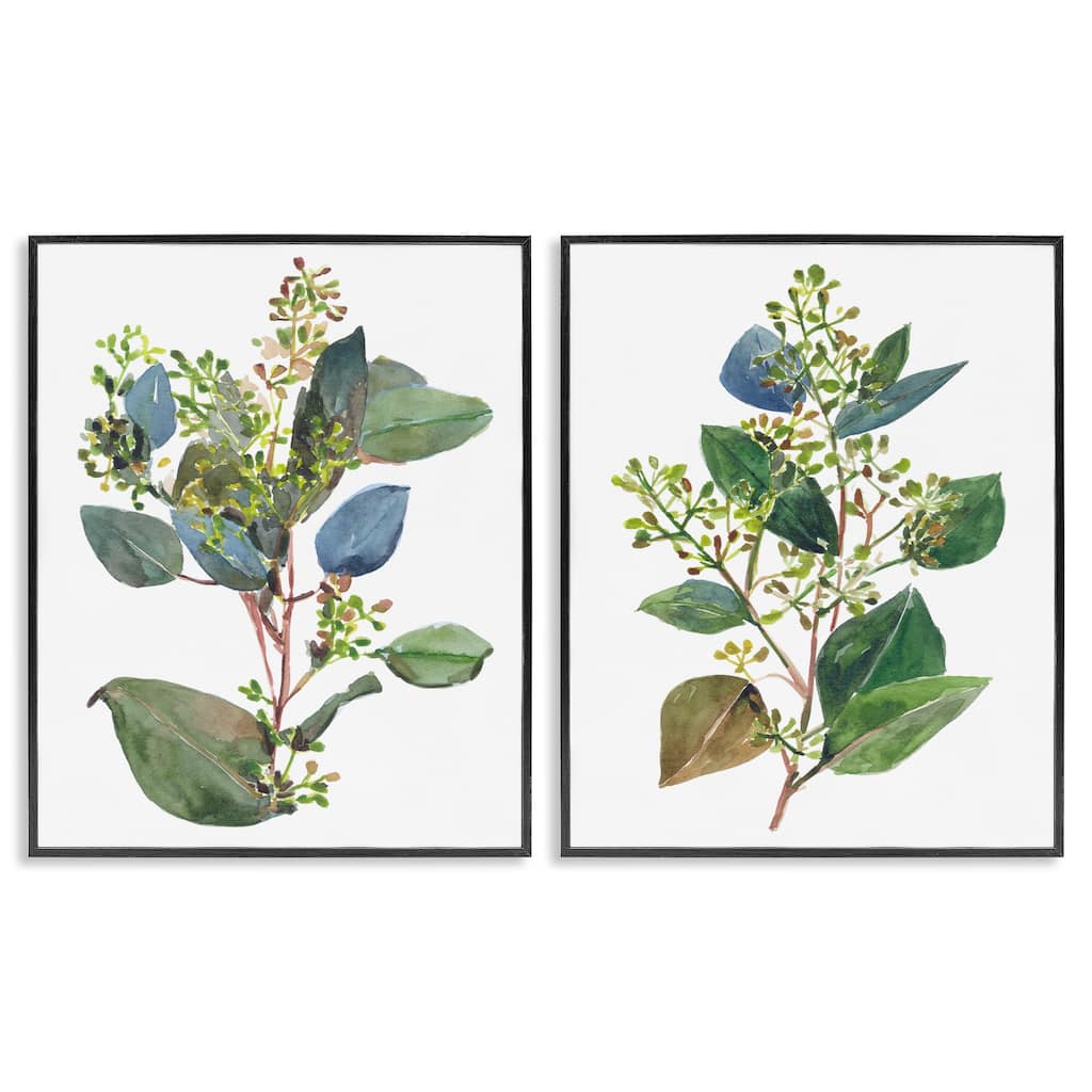 Stupell Soft Eucalyptus Plant Blue Green Ombre Leaves, 2pc Multi Piece Framed Wall Art Set