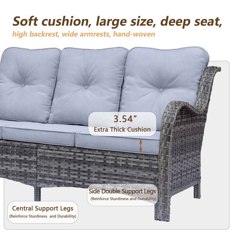 Gray Rattan Wicker High Back Outdoor Patio Furniture Sofa Seating Set