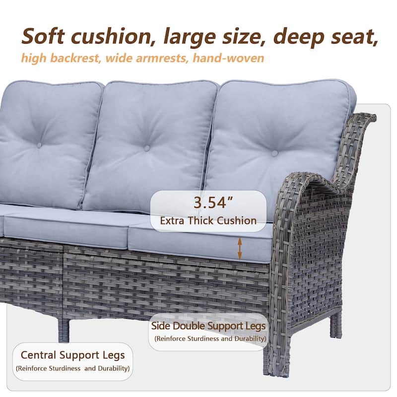 High Back 4-Piece Outdoor Wicker Patio Furniture Seating Sofa Set with Swivel Chairs