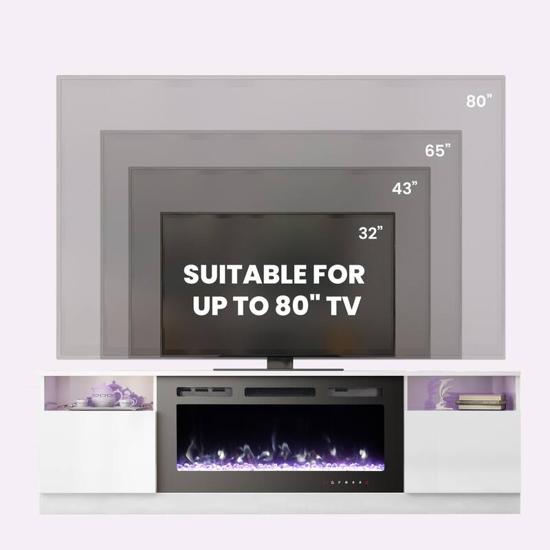 36'' Electric Fireplace TV Stand, Entertainment Center & TV Console for TVs up to 80'', Modern Fireplace Heater for Living Room