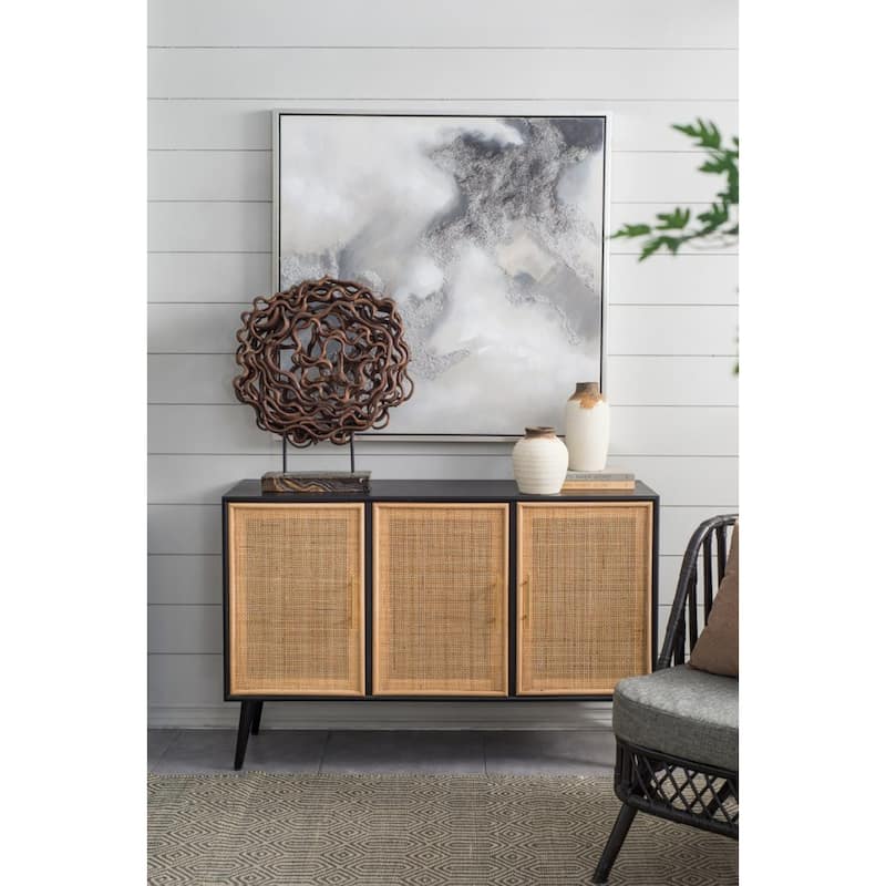 Rattan Sculpture with Teak Wood Stand - 23.5"