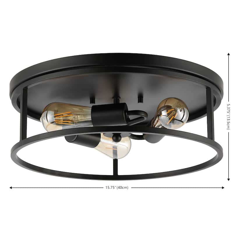 SAFAVIEH Lighting Fidalma 16" Modern& Contemporary Flush Mount (3-Bulb) - 16" W x 16" D x 5" H - Black - 16Wx16Dx5H