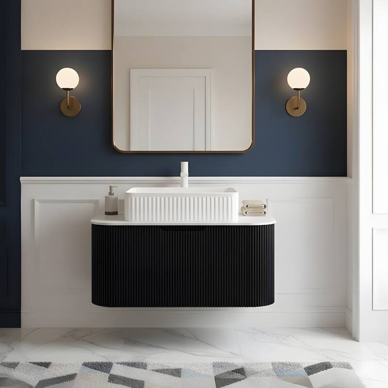 Wall Mounted Bathroom Vanity with White Rectangular Ceramic Basin