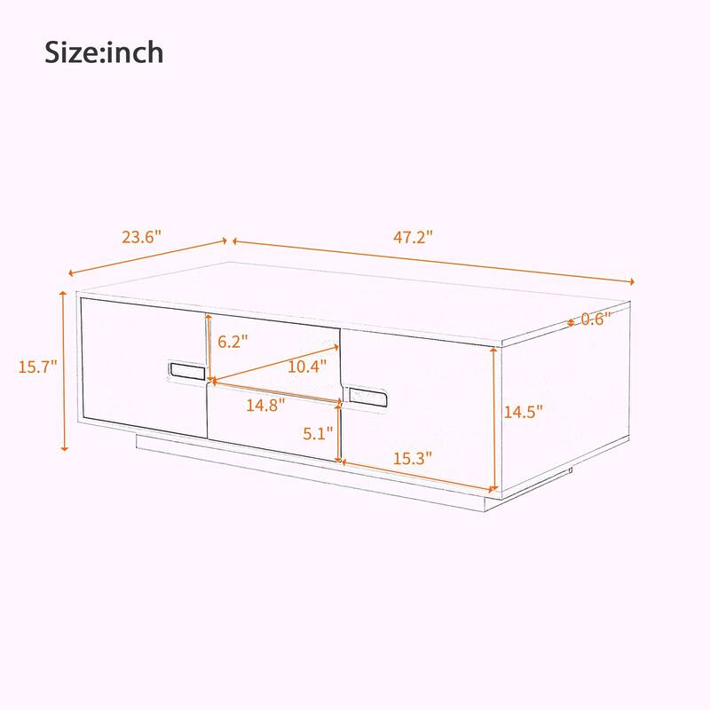Modern High Glossy Rectangle Coffee Table with 16 Color LED Lights