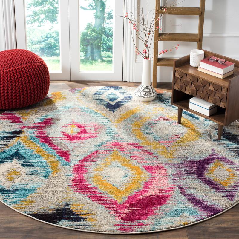 SAFAVIEH Monaco Sveva Boho Ogee Watercolor Rug - 6'7" Round - Multi