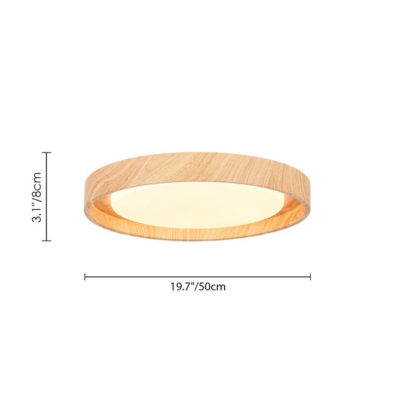 19.7" W Modern Minimalist Round Circle Integrated LED Flush Mount Ceiling Light with Wood Grain Finish