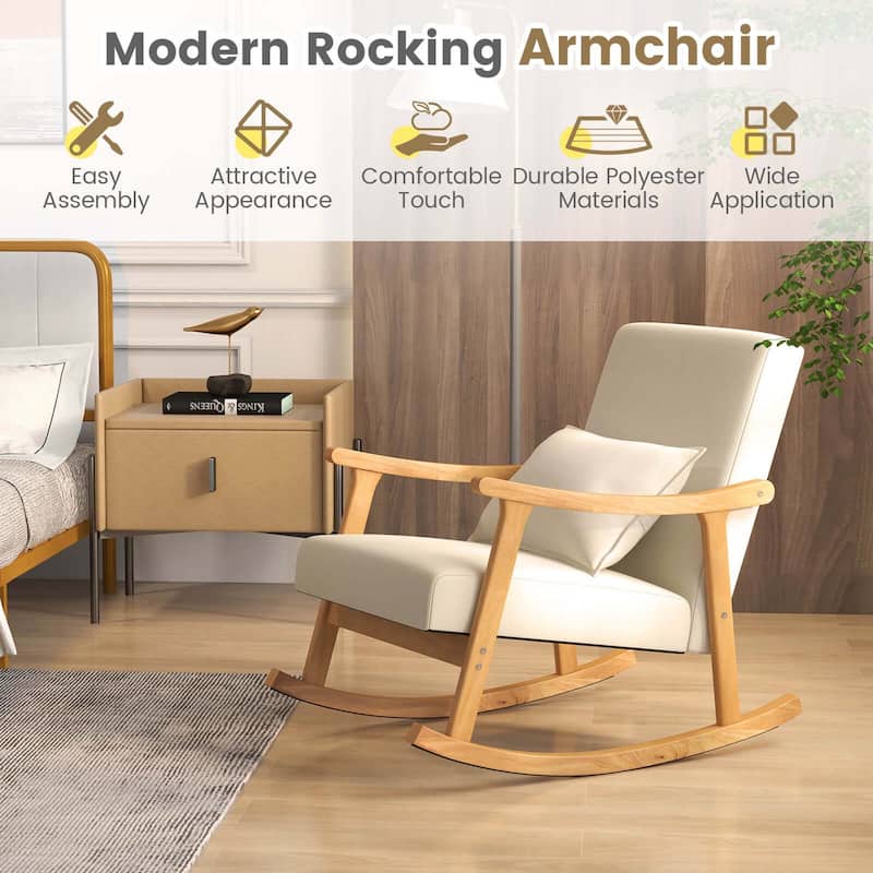 Costway 1/2 PCS Upholstered Rocking Chair with Pillow Rocking Armchair
