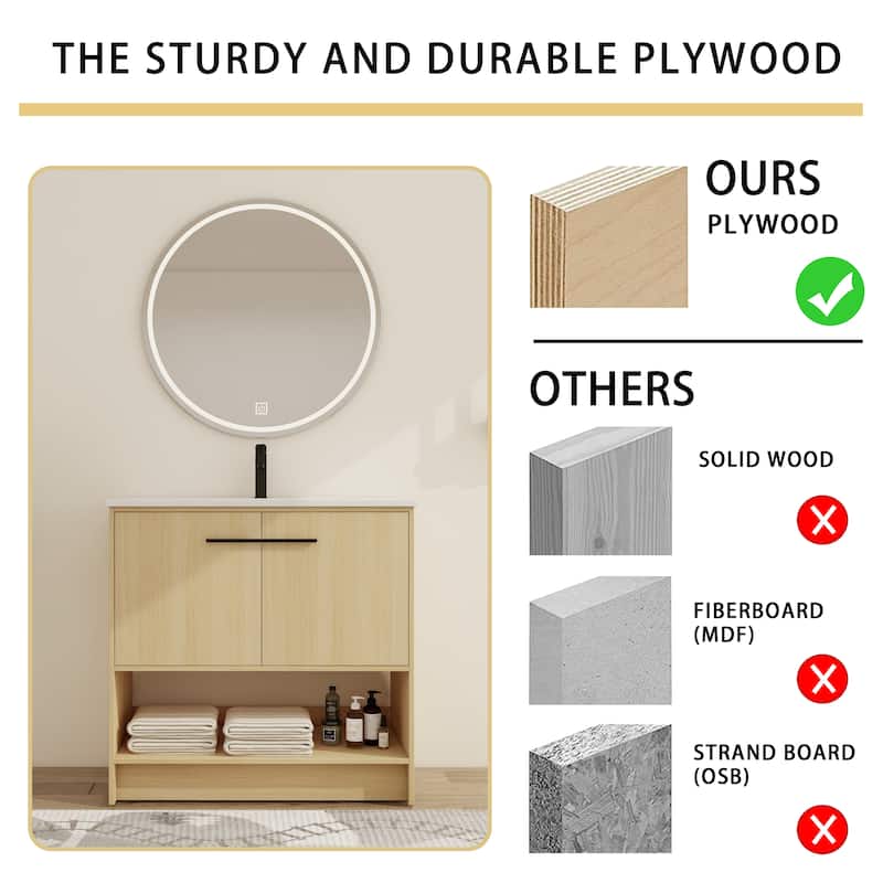 Malwee 30"/36" FreeStanding Bathroom Vanity, Floor Stand Bathroom Vanity with Sink and Soft Close Door