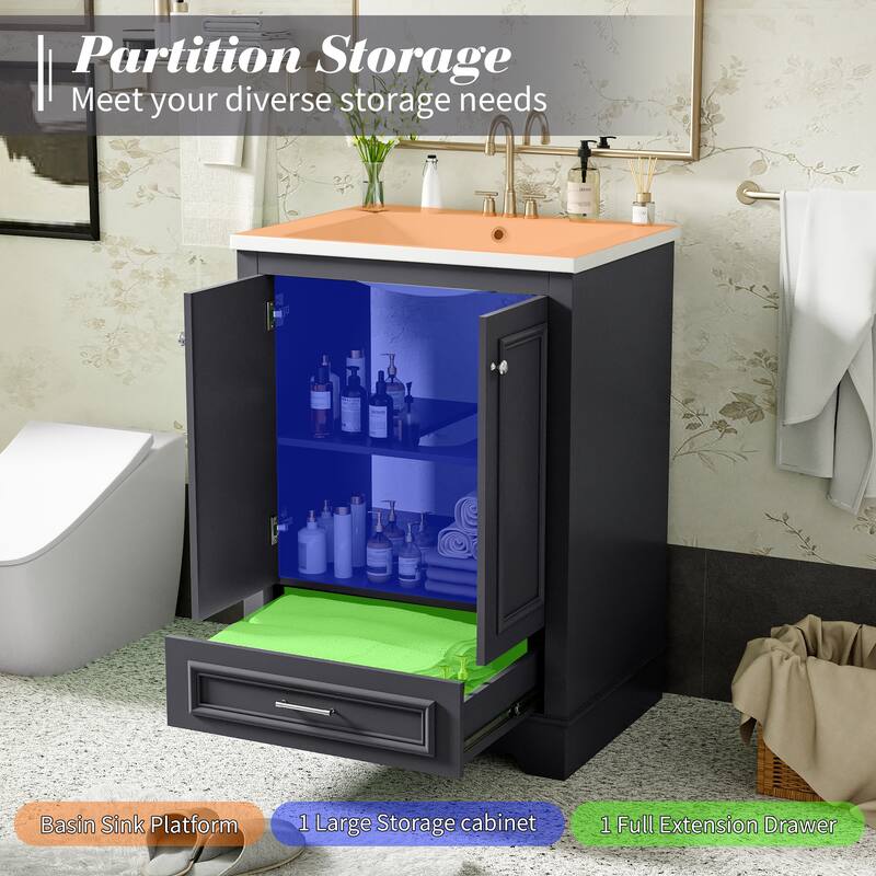 Bathroom Vanity with Sink, Bathroom Storage Cabinet with 1 Drawer and 2 Doors, Bathroom Vanities with Adjustable Shelf