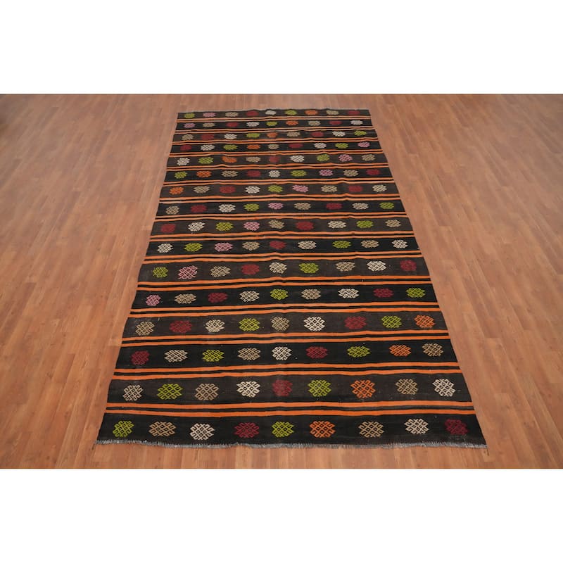 Hand Woven Oriental 100% Wool Carpet Southwestern Tribal Multi-Colored Kilim Area Rug - 11' 4'' X 6' 2''