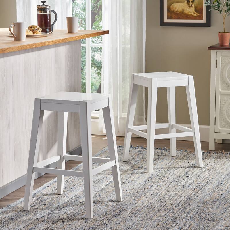 Roomfitters Minimalist Counter Stool Set of 2, Modern Kitchen Seating, Space-Saving Design, White