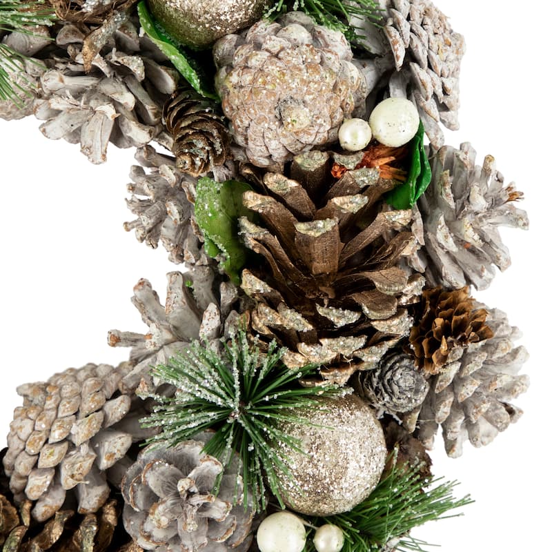 Green Pine Needle Pinecone Artificial Christmas Wreath, 13.5", Unlit