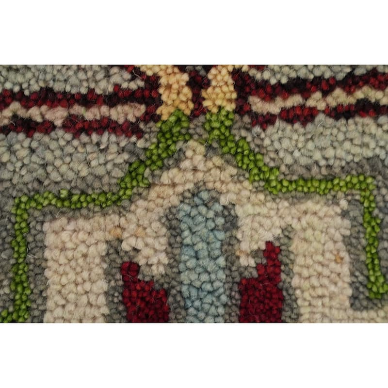 Hand-knotted Traditional Wool Grey Geometric Area Rug Oriental Carpet - 8' 0'' X 2' 6''