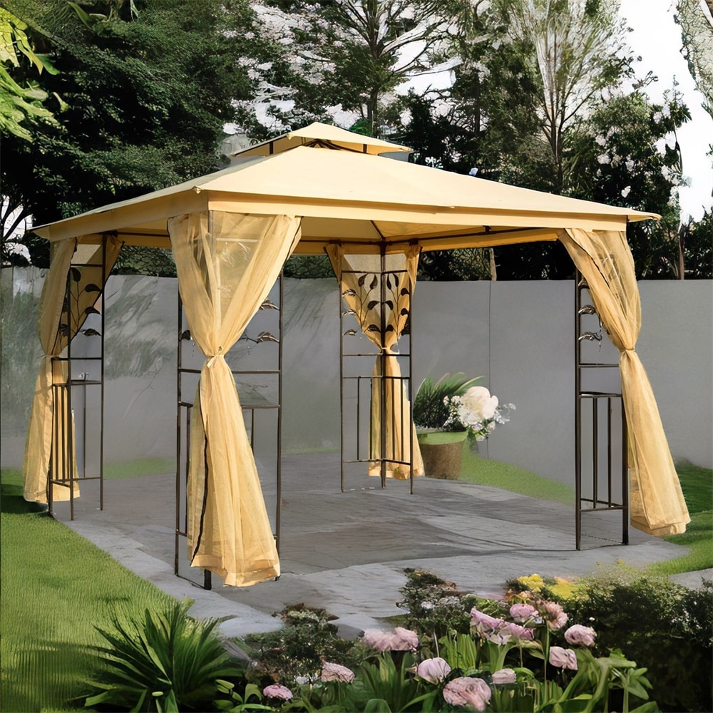 10' x 10' Double Roof Patio Gazebo with Corner Frame Shelves, Netting Bed Bath & Beyond 40477958