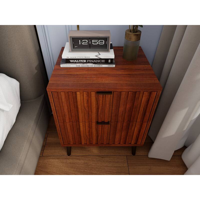 High-Quality Engineered Wooden Nightstand With 2 Drawers
