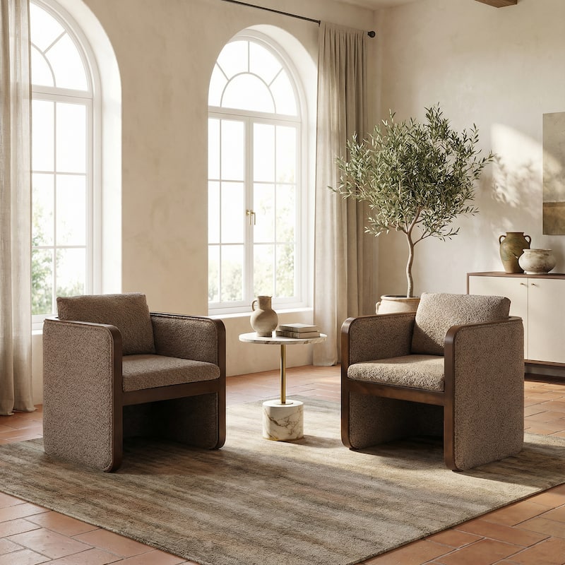 Christopher Knight Home Thaloren Rubberwood Fabric Arm Chair with Upholstered Accent - Taupe + Walnut