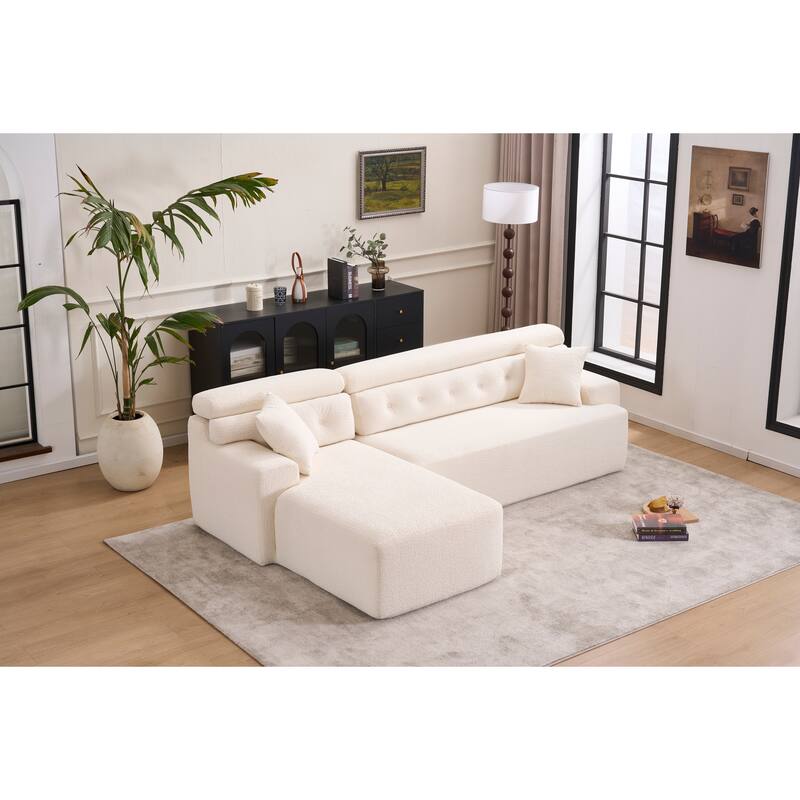 105" Chenille Sectional Sofa with Chaise Lounge & 2 Pillows