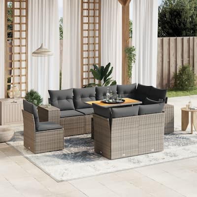 vidaXL Patio Sofa Set with Cushions Sofa Sections and Table 9 Piece Poly Rattan - 21.7 x 39.4 x 28.7